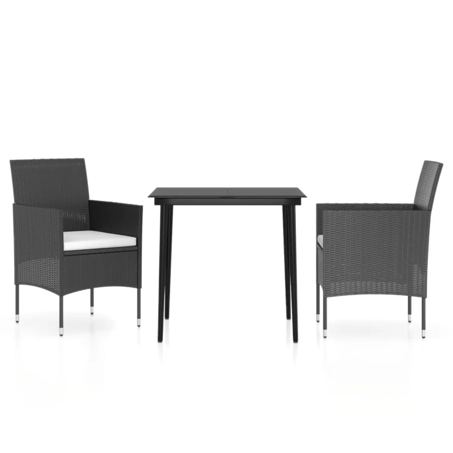 Ensemble à manger de jardin avec coussins 3 pcs noir - 2