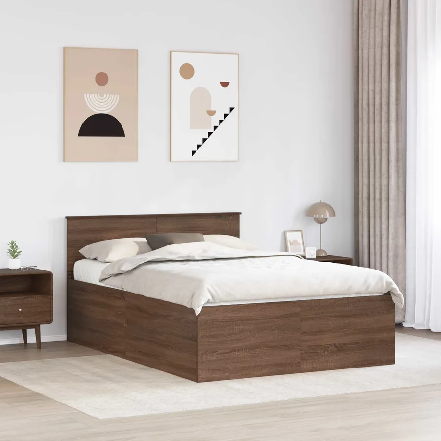 Cadre de lit Chêne brun 150 x 200 cm Bois d'ingénierie - 3