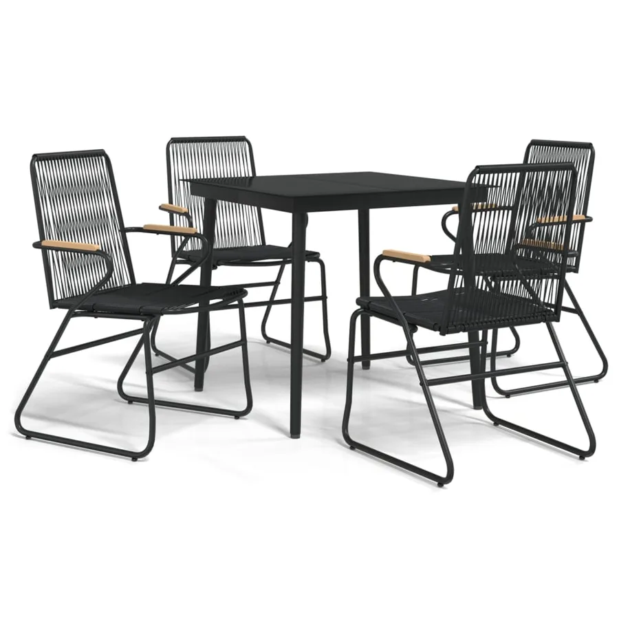 Ensemble à manger de jardin 5 pcs Noir Rotin PVC - 2