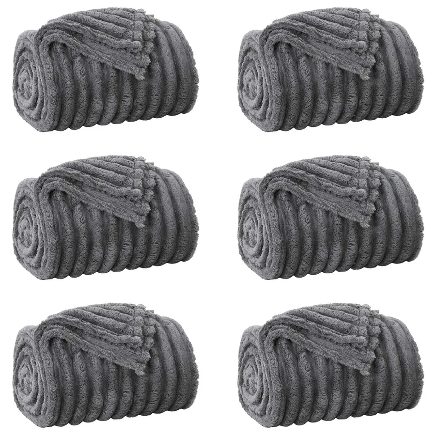 Couvertures à jeter 6 pcs Gris foncé 150 x 130 cm Toison - 2