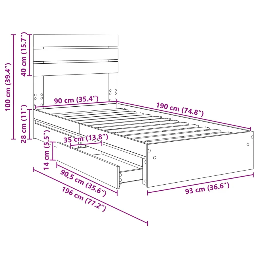 Lit de Rangement Chêne Sonoma 90 x 190 cm Bois d'ingénierie - 14