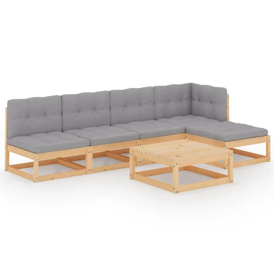 Salon de jardin 6 pcs avec coussins Bois de pin massif - 2