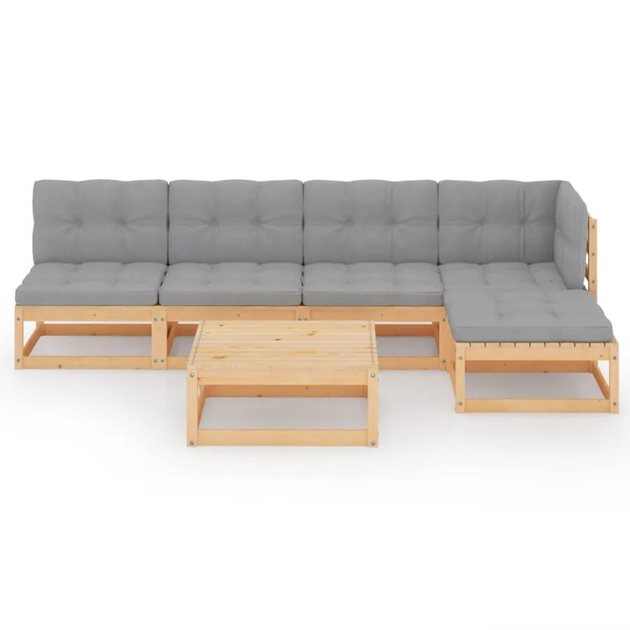 Salon de jardin 6 pcs avec coussins Bois de pin massif - 3