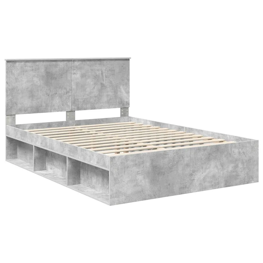 Cadre de lit Gris Béton 135 x 190 cm Bois de pin massif - 4