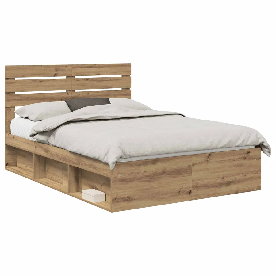 Cadre de lit Chêne artisan 140 x 190 cm Pin massif - 2