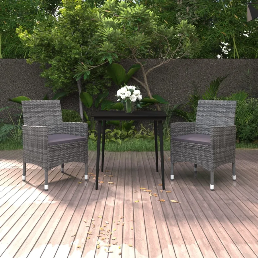 Ensemble à manger de jardin coussins 3 pcs Résine tressée Verre