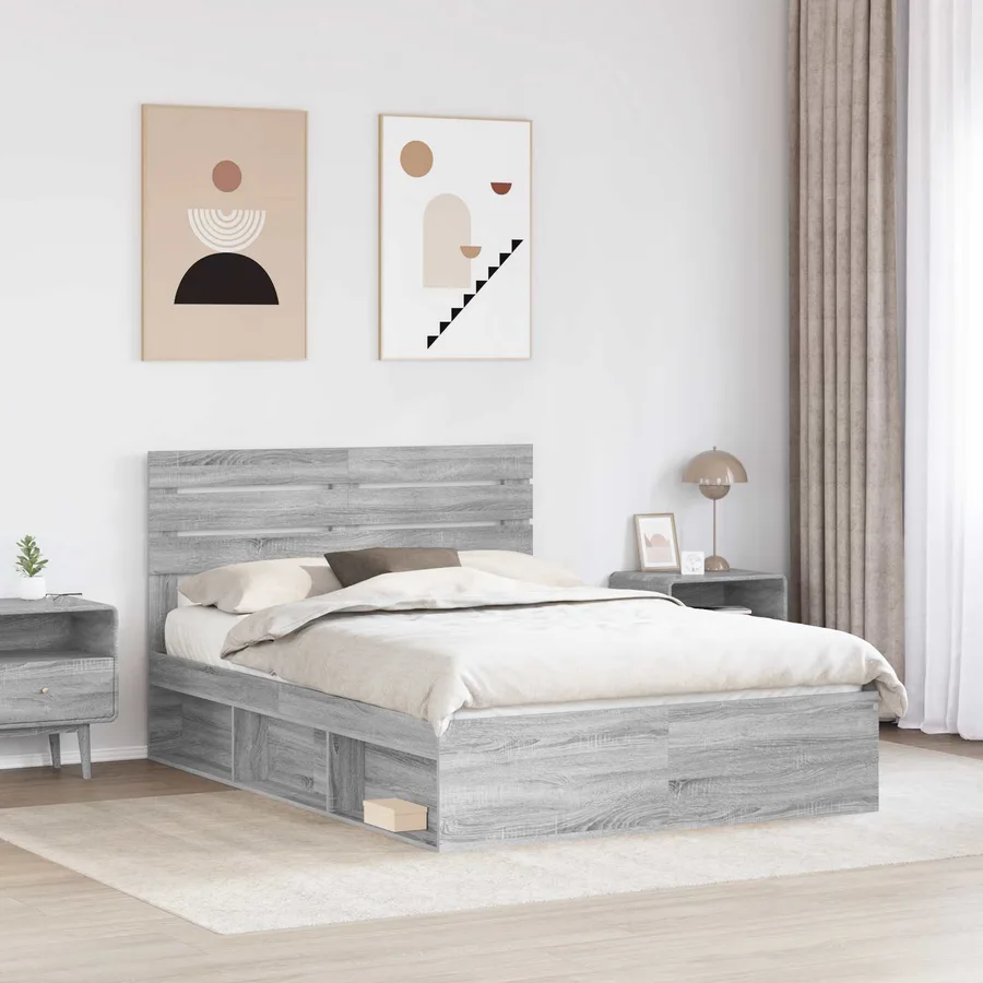 Cadre de lit Gris Sonoma 140 x 190 cm Pin massif - 3