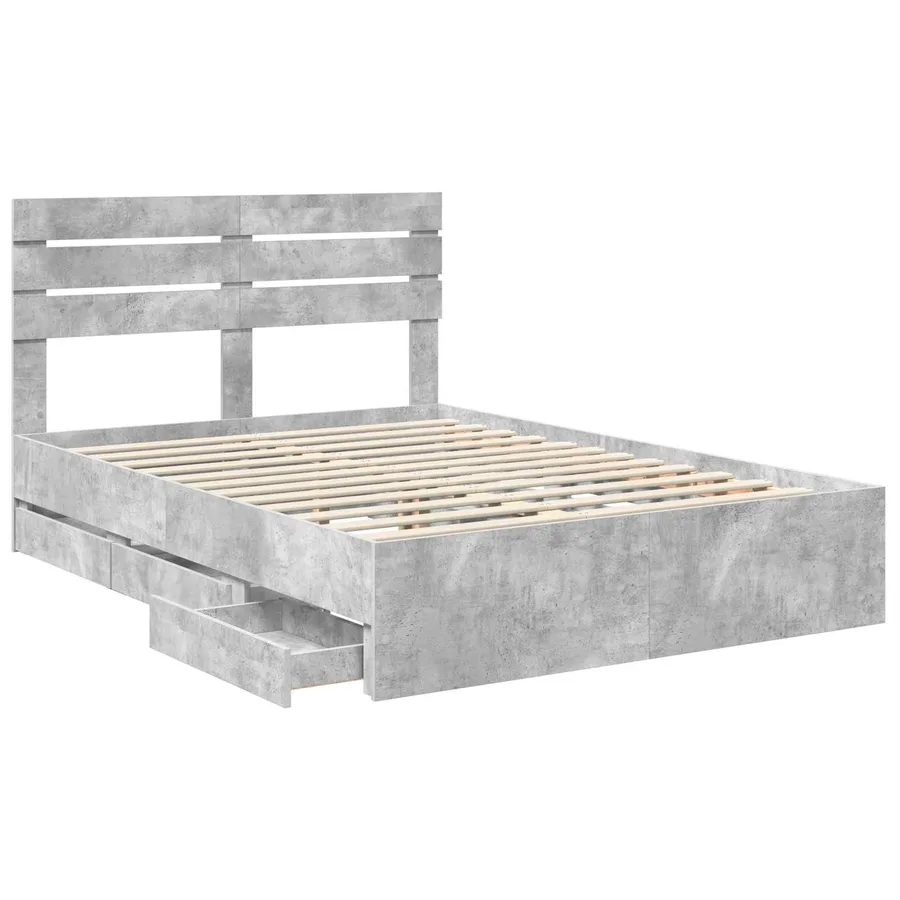 Cadre de lit Gris béton 140 x 190 cm Bois Ingénierie - 5