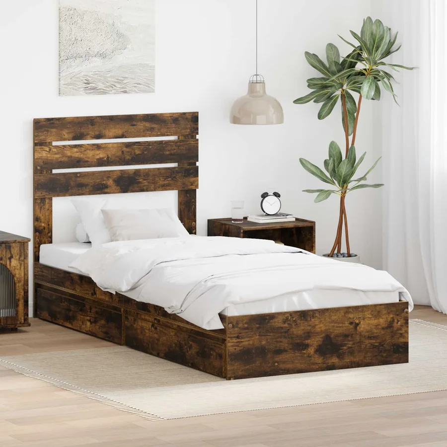 Lit de Rangement Chêne fumé 90 x 190 cm Bois d'ingénierie