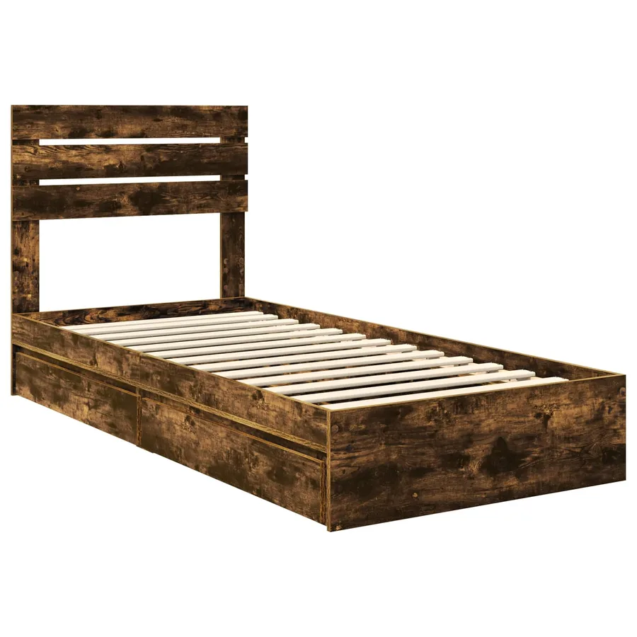 Lit de Rangement Chêne fumé 90 x 190 cm Bois d'ingénierie - 4