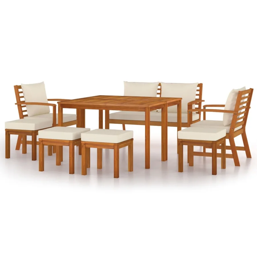 Ensemble à manger de jardin coussins 9 pcs Bois acacia - 2