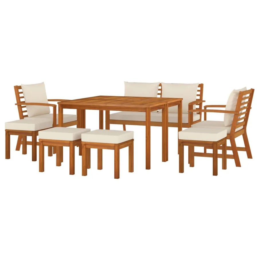 Ensemble à manger de jardin coussins 9 pcs Bois acacia - 3