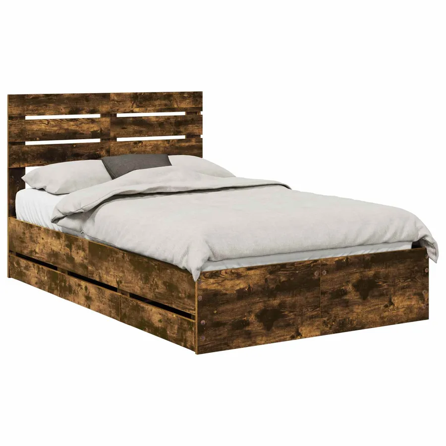 Cadre de lit Chêne fumé 135 x 190 cm Bois Ingénierie - 2