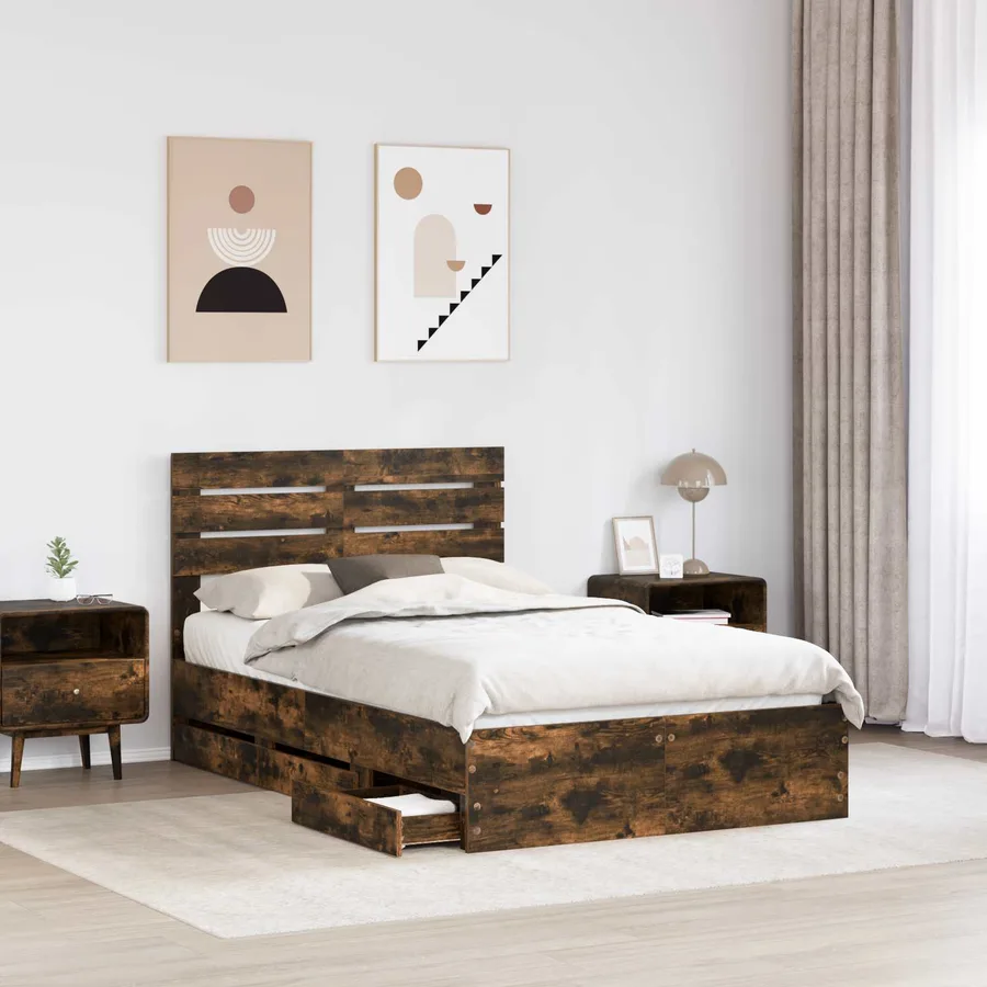 Cadre de lit Chêne fumé 135 x 190 cm Bois Ingénierie - 3