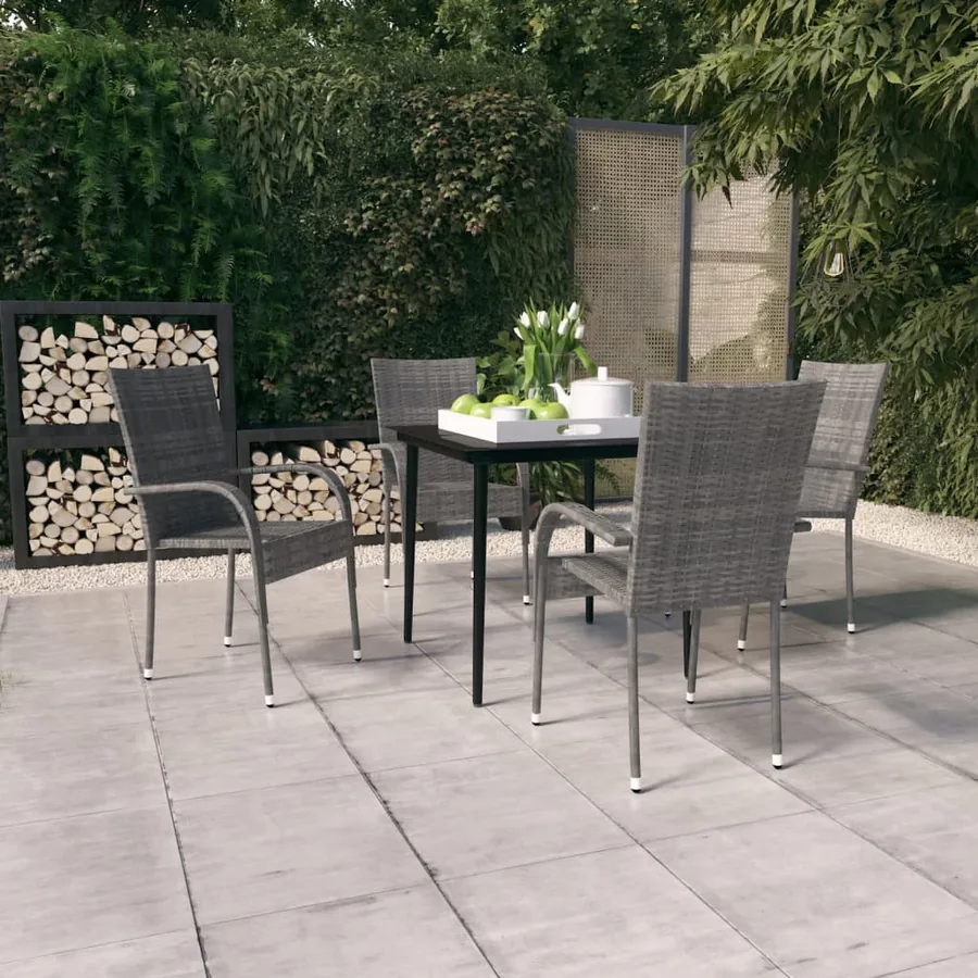 Ensemble à manger de jardin 5 pcs Gris et noir