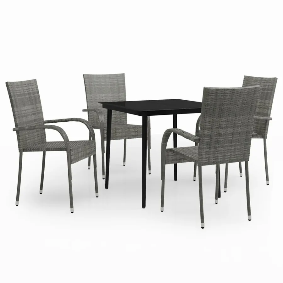 Ensemble à manger de jardin 5 pcs Gris et noir - 2