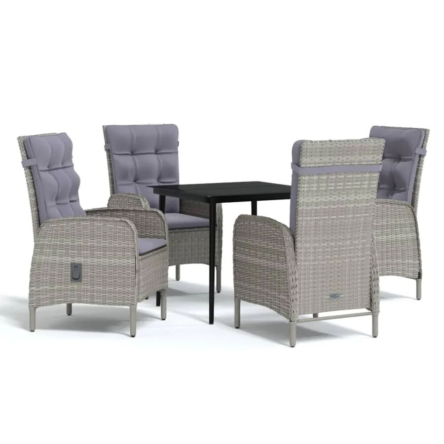Ensemble à manger de jardin et coussins 5pcs Gris/noir - 2
