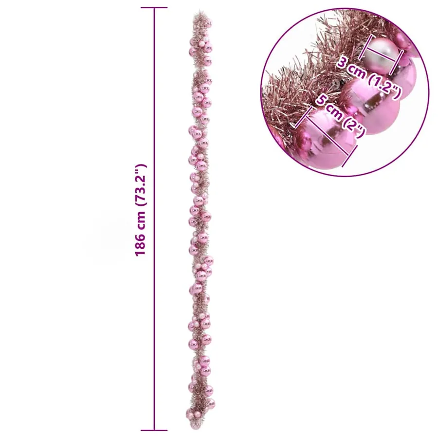 Guirlande de Boules de Noël Rose 186 cm Polystyrène - 7