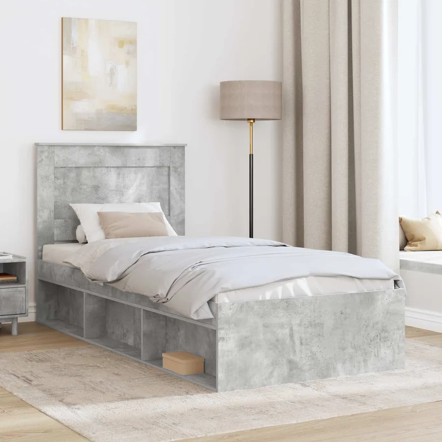 Cadre de lit avec tiroir Gris Béton 100 x 200 cm Pin massif - 3