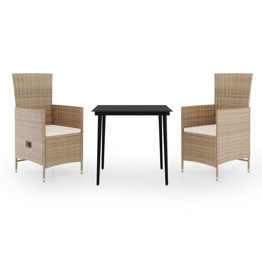 Ensemble à manger de jardin avec coussins 3 pcs Beige - 2