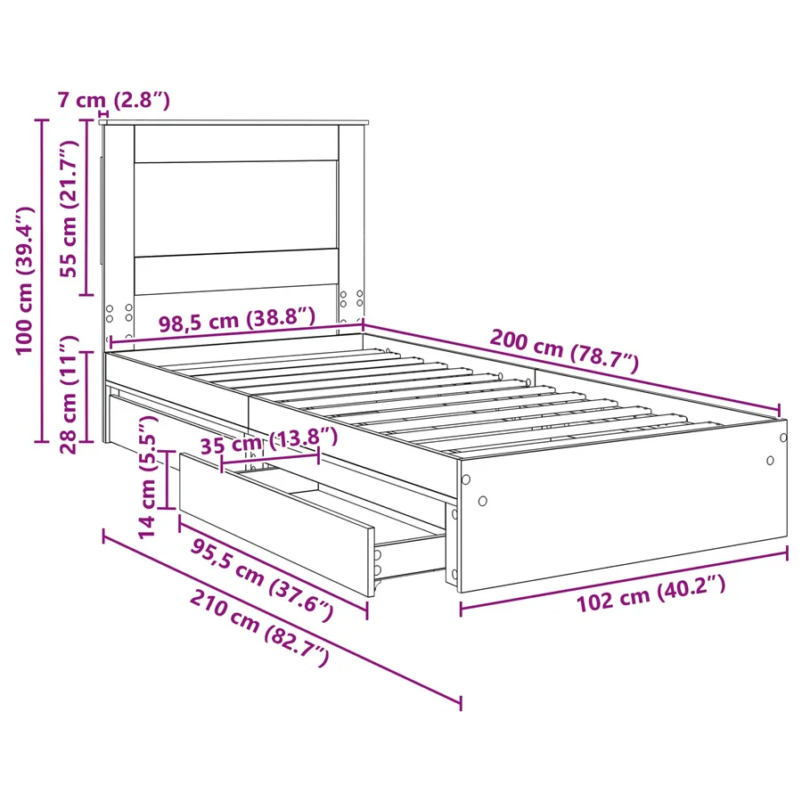 Lit de Rangement Chêne Sonoma 100 x 200 cm Bois d'ingénierie - 14