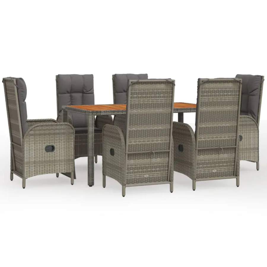 Ensemble à manger jardin et coussins 7 pcs gris rotin - 2