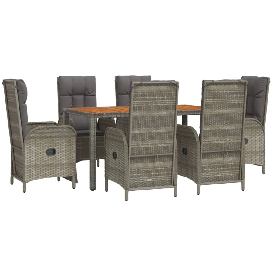 Ensemble à manger jardin et coussins 7 pcs gris rotin - 3