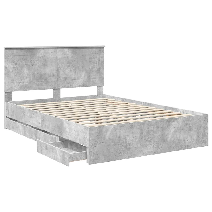 Cadre de lit Gris béton 150 x 200 cm Bois Ingénierie - 5