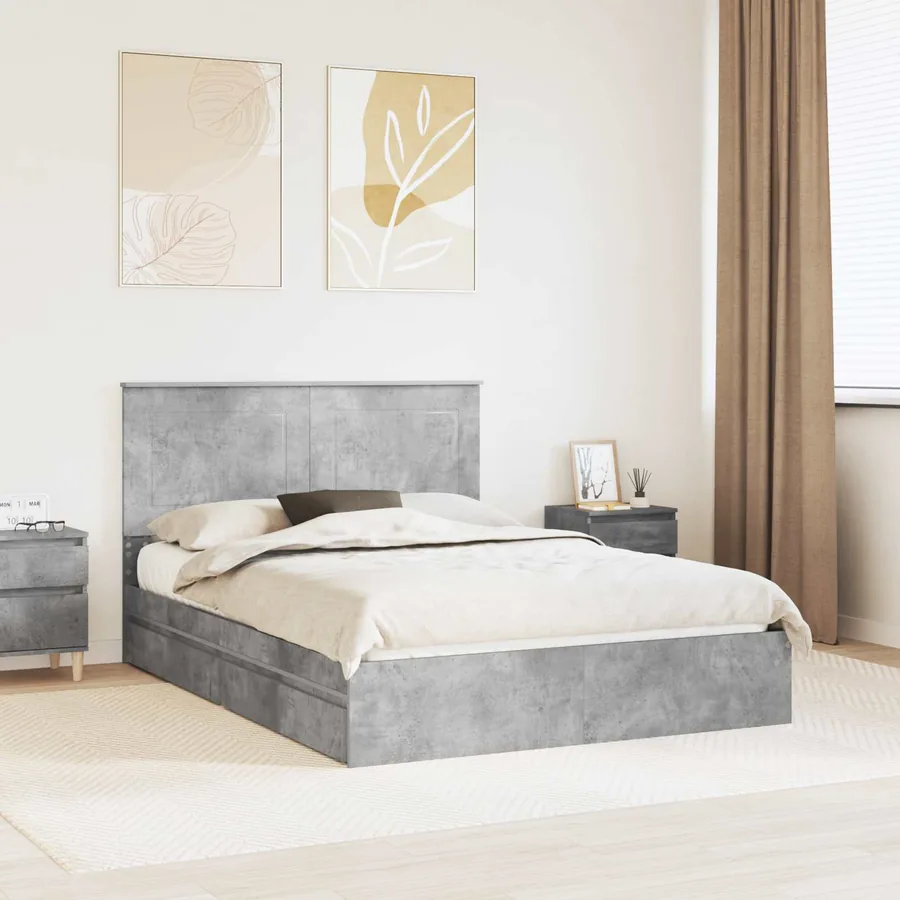 Lit de Rangement Gris béton 150 x 200 cm Bois d'ingénierie