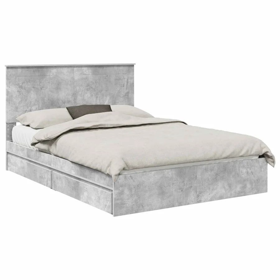Lit de Rangement Gris béton 150 x 200 cm Bois d'ingénierie - 2