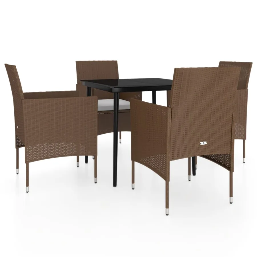 Ensemble à manger de jardin coussins 5 pcs Marron/noir - 2