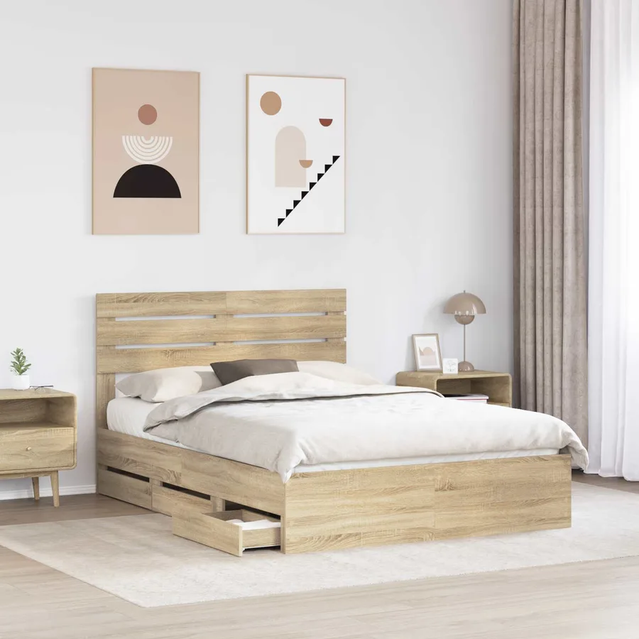 Cadre de lit Chêne Sonoma 150 x 200 cm Bois Ingénierie - 3