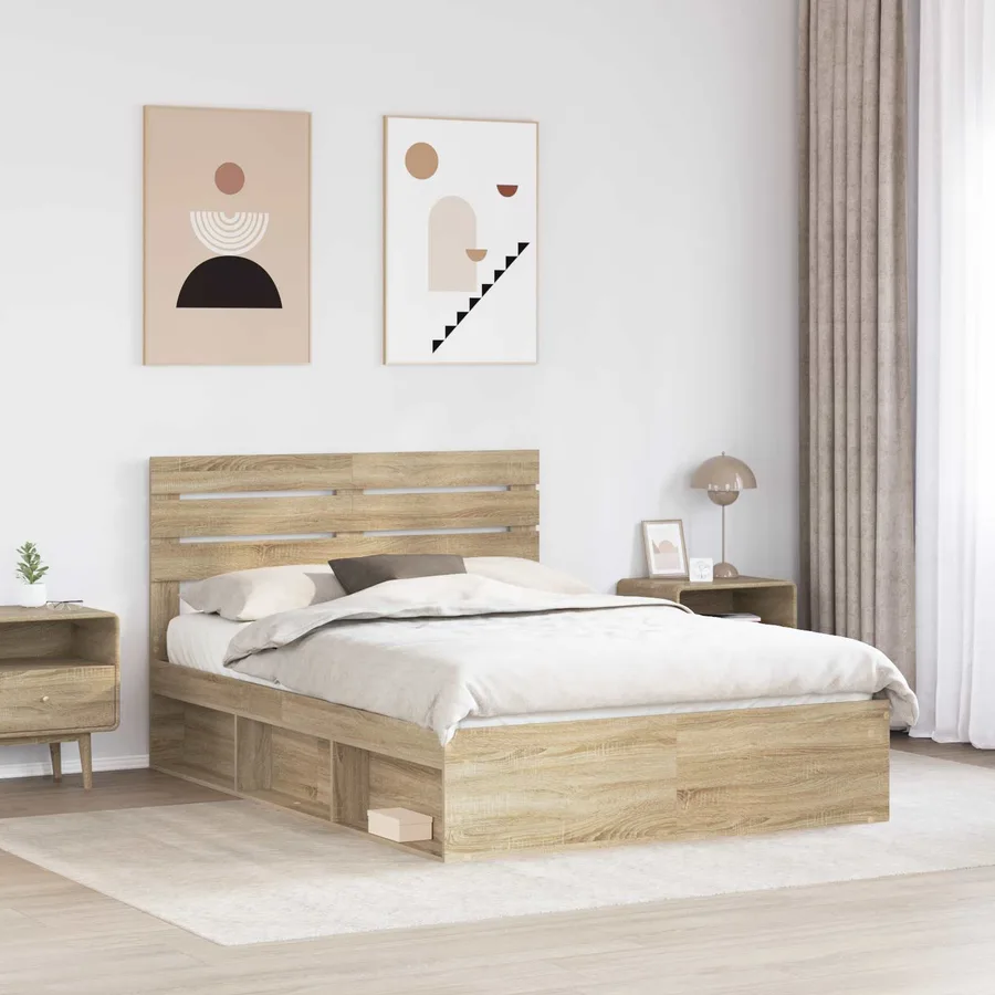 Cadre de lit Chêne Sonoma 150 x 200 cm Pin massif - 3