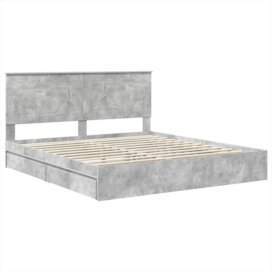 Lit de Rangement Gris béton 200 x 200 cm Bois d'ingénierie - 4