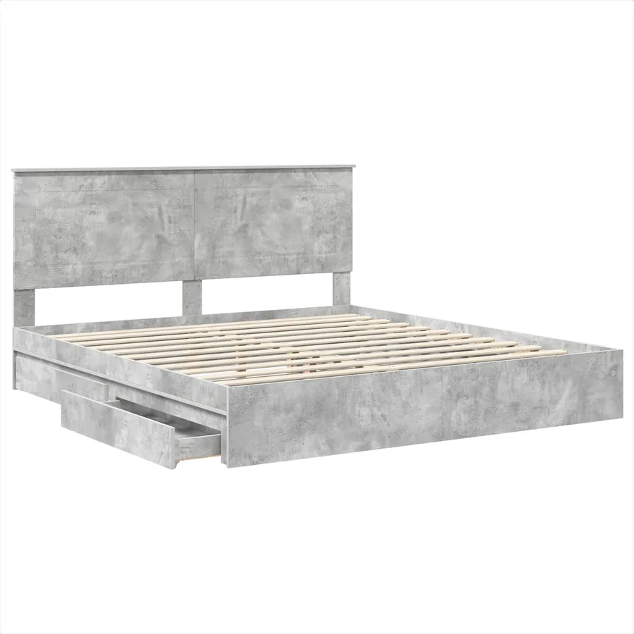 Lit de Rangement Gris béton 200 x 200 cm Bois d'ingénierie - 5