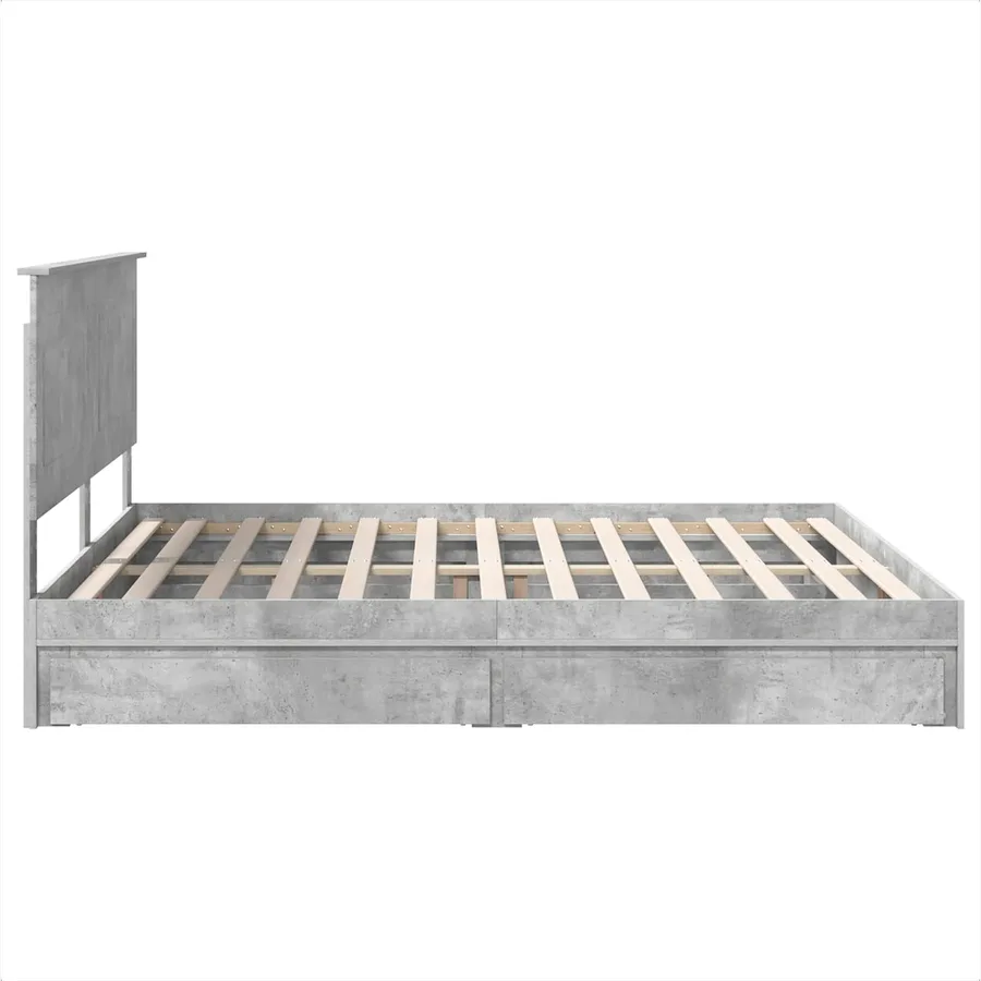 Lit de Rangement Gris béton 200 x 200 cm Bois d'ingénierie - 9