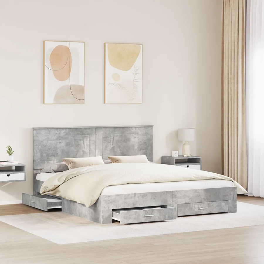 Cadre de lit Gris béton 200 x 200 cm Bois d'ingénierie - 3