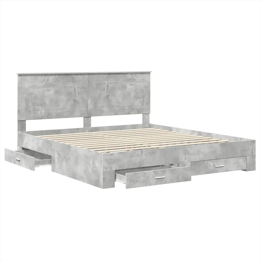 Cadre de lit Gris béton 200 x 200 cm Bois d'ingénierie - 5