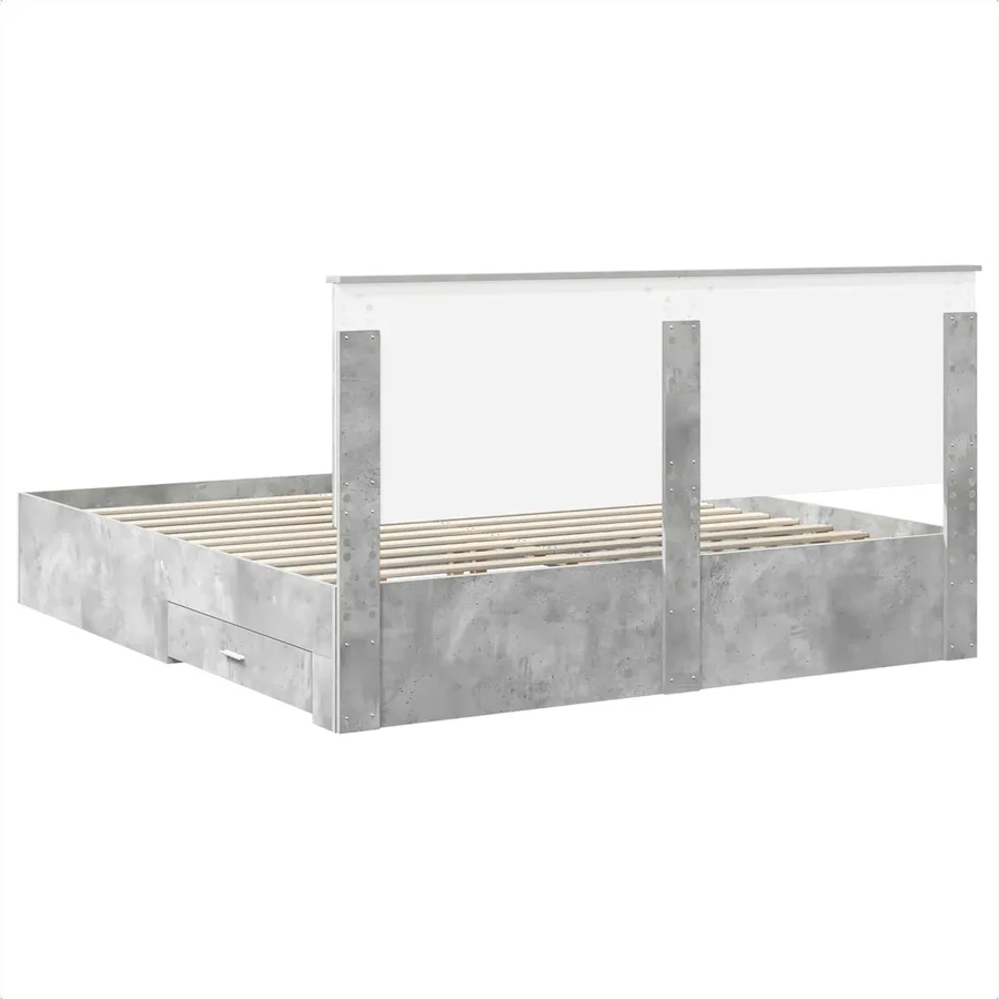 Cadre de lit Gris béton 200 x 200 cm Bois d'ingénierie - 8