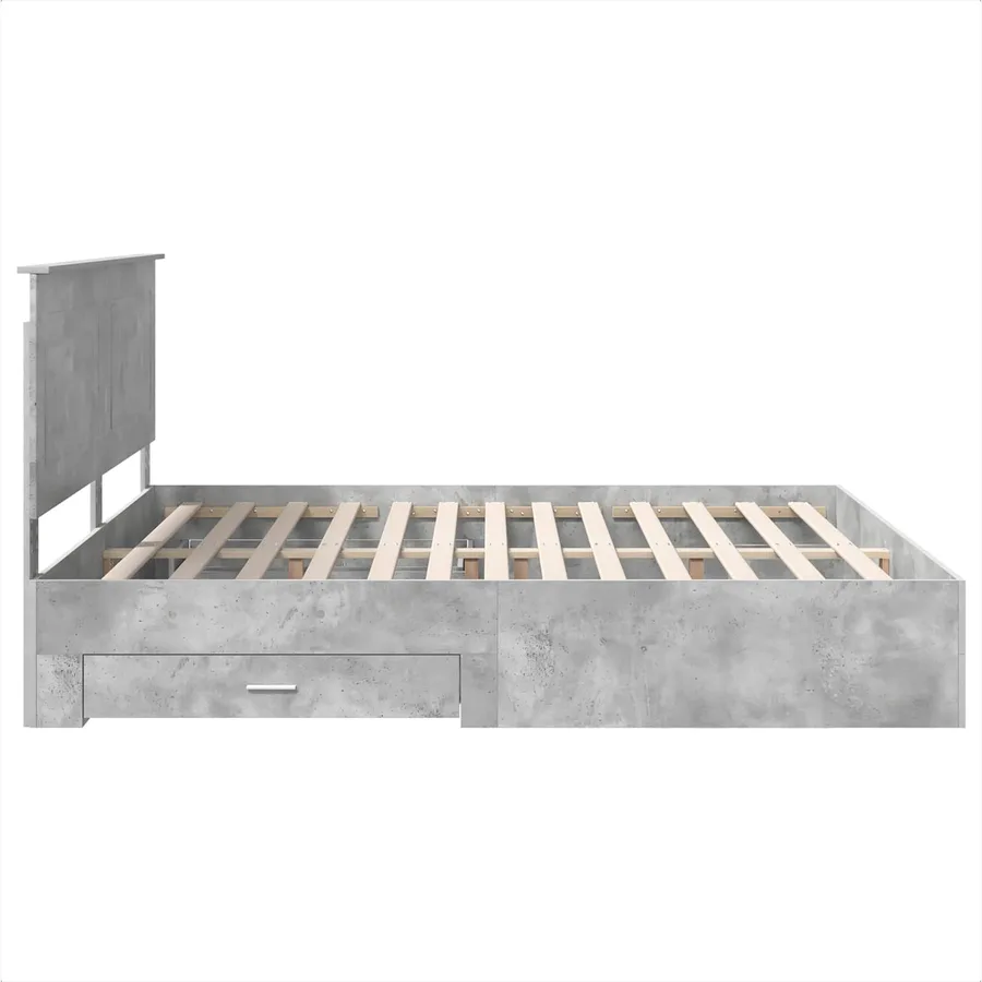 Cadre de lit Gris béton 200 x 200 cm Bois d'ingénierie - 9