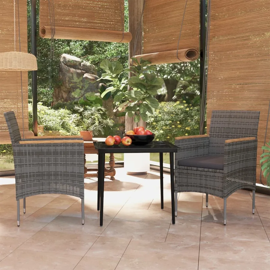 Ensemble à manger de jardin et coussins 3 pcs Gris et noir
