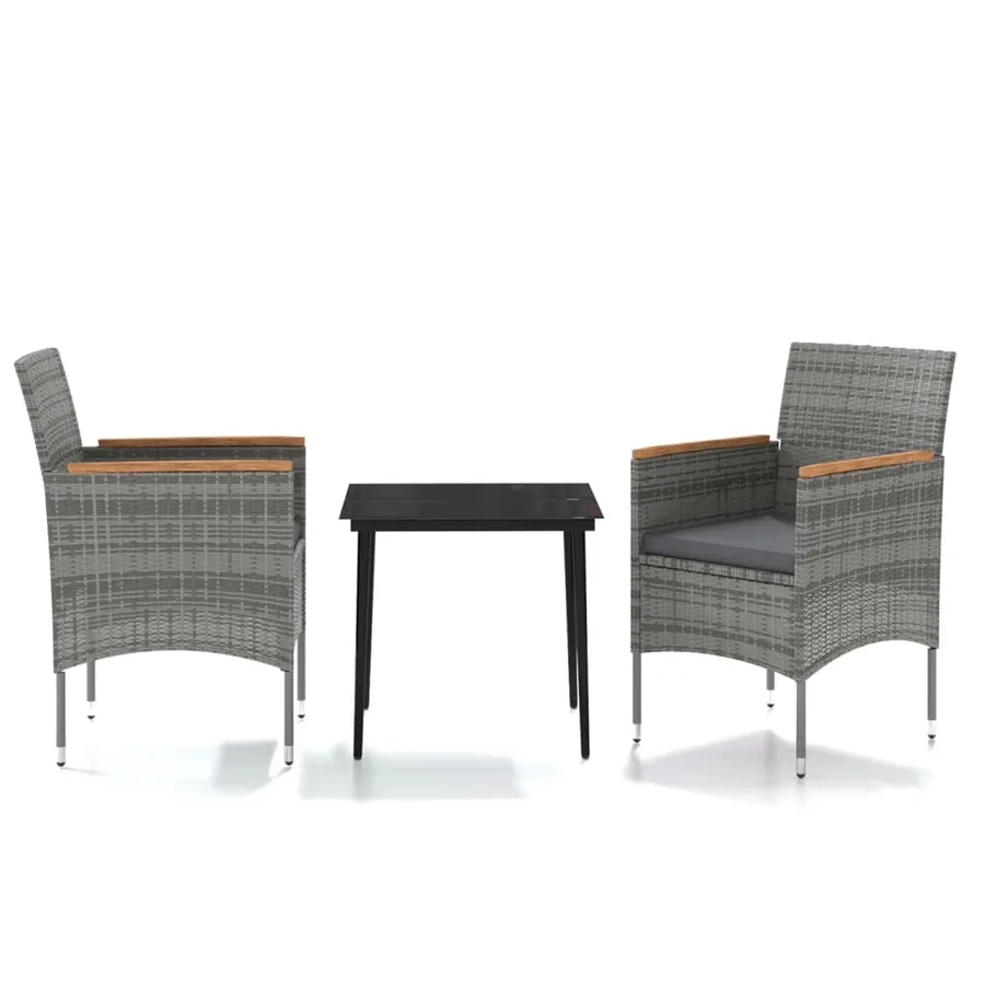 Ensemble à manger de jardin et coussins 3 pcs Gris et noir - 2