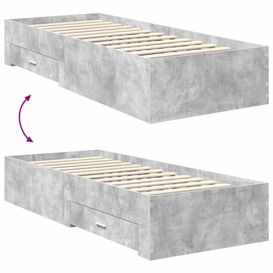 Cadre de lit Gris Béton et Argent 75 x 190 cm Bois d'ingénierie - 12