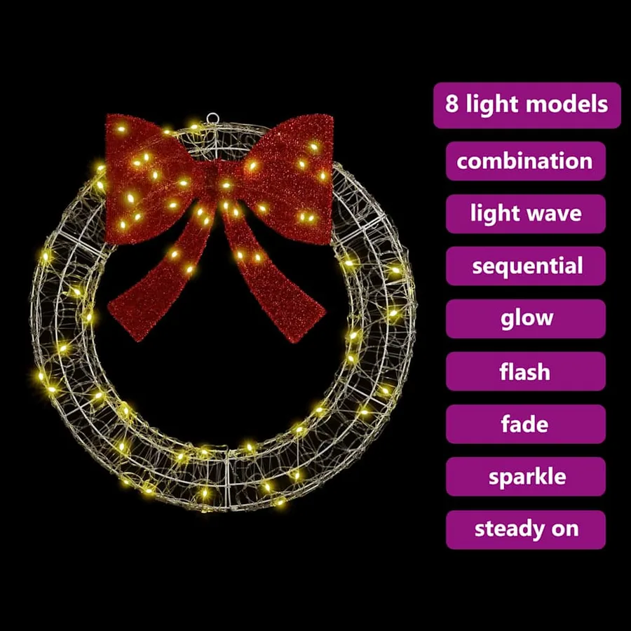 Couronne avec 60 LED Blanc chaud 76 x 76 x 8,5 cm Acrylique - 8