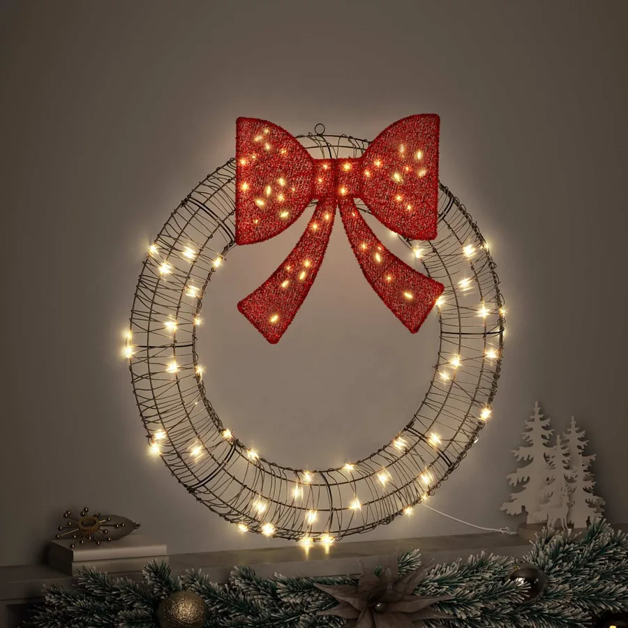 Couronne avec 80 LED Blanc chaud 90 x 90 x 9 cm Rotin - 3