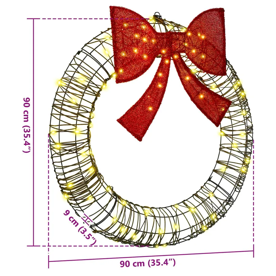 Couronne avec 80 LED Blanc chaud 90 x 90 x 9 cm Rotin - 8