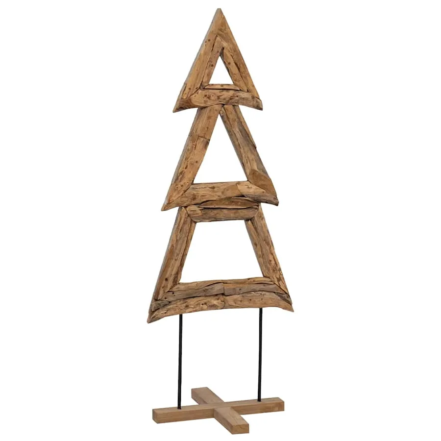 Sapin de Noël avec support Marron 90 cm Bois de teck solide - 2