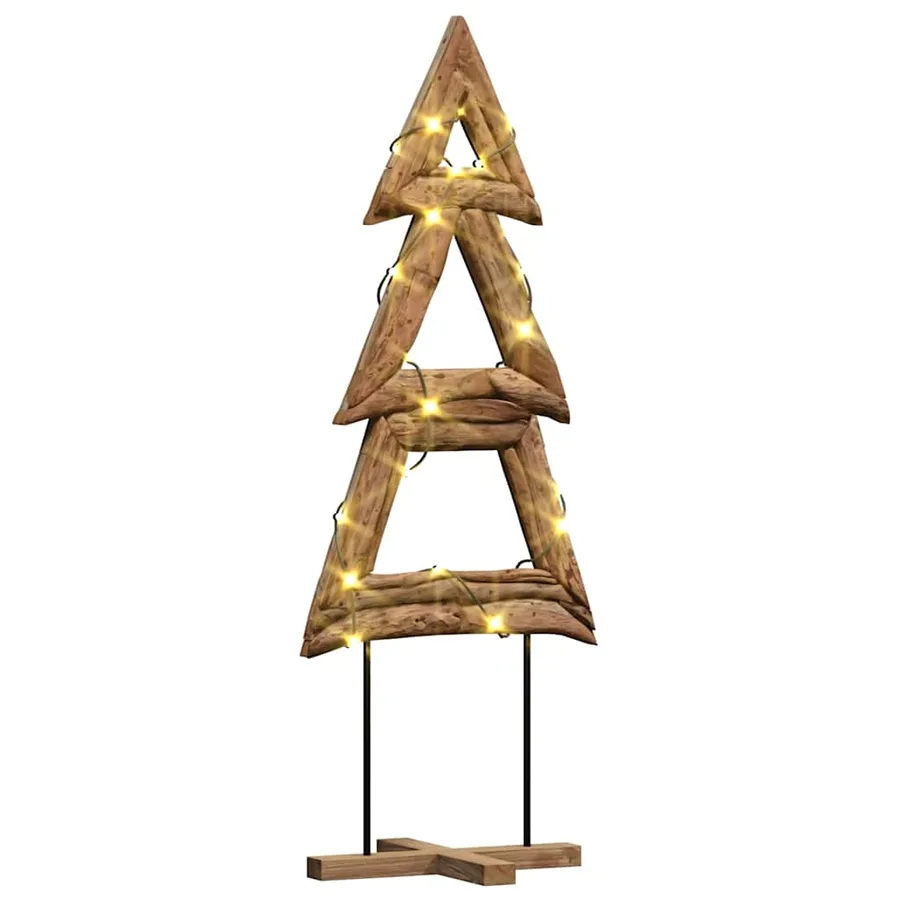Sapin de Noël avec support Marron 90 cm Bois de teck solide - 3