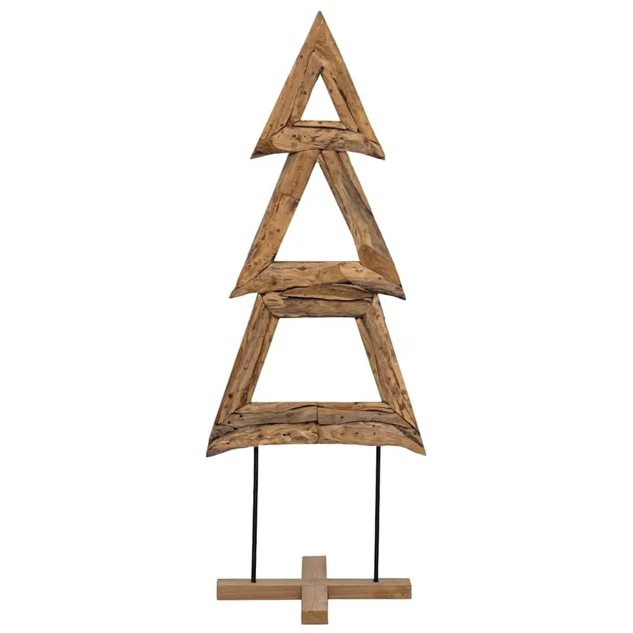 Sapin de Noël avec support Marron 90 cm Bois de teck solide - 5