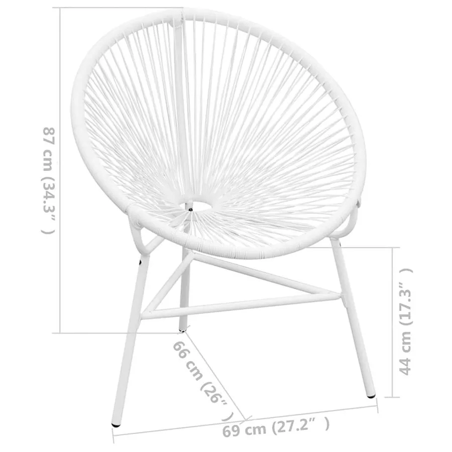Chaise de jardin en corde forme de lune résine tressée blanc - 5